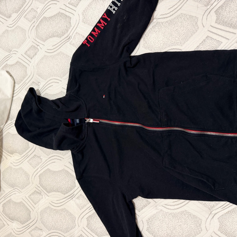 Tommy Hilfiger Black Zip-Up Hoodie with Red Accents